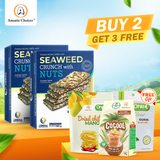 Buy for $39.98, Get 3 FREE Snack Gifts ($20.97 Value) – Amazin Choices Premium Seaweed Crunch with Nuts, 2 Boxes (32 Bars) – Gifts: Dried Guava, Coconut Cracker & Dried Chili Mango
